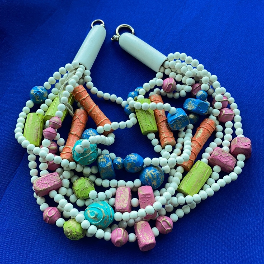 Vintage colorful wooden layer choker necklace